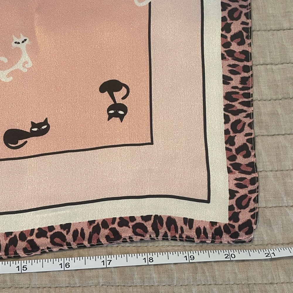 100% Silk Scarf SilkSilky Cats Leopard Print Border Square NWT - Picture 12 of 13